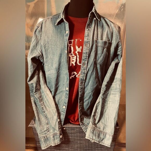 Gap Y2K Denim Dress Shirt - Size L - Mens Long Sleeve Collared Button Down Shirt - Picture 1 of 7